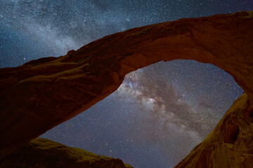 Stunning Milky Way Starry Sky Over Grand Arch Canyon In Arches National Park At Night
