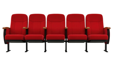 A row of red theater seats isolated on transparent background