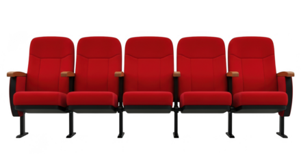 A row of red theater seats isolated on transparent background