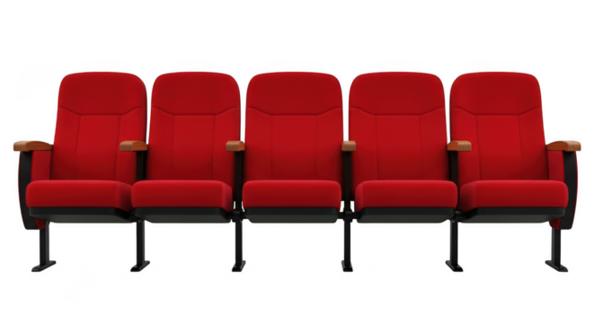 A row of red theater seats isolated on transparent background