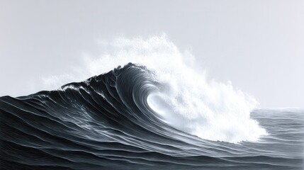 Dynamic black and white ocean wave crashing with powerful energy.