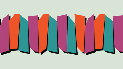 Abstract illustration featuring a row of colorful geometric shapes with black outlines and light background