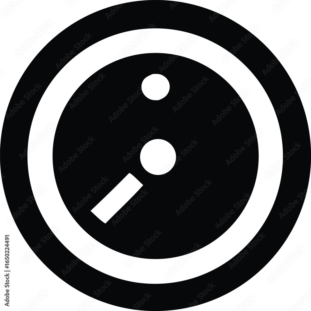Poster a stylized minimalist black and white circular gauge icon with a needle pointing to a low reading re