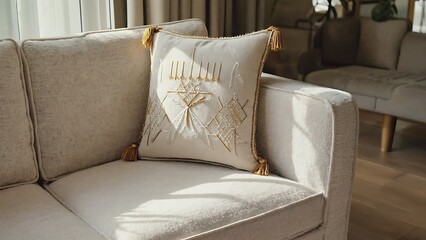 Decorative Throw Pillow with Leaf Embroidery