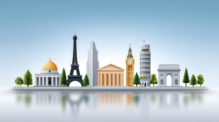 A colorful miniature skyline featuring iconic landmarks from around the world.