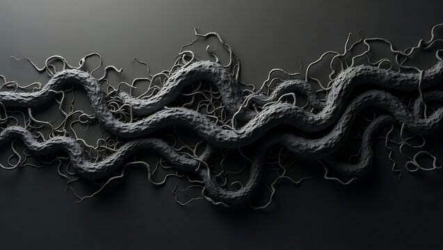 Abstract dark tentacles with a textured surface and intricate details design