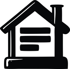 Simple black and white sketch of a house with three horizontal lines inside representing text or information