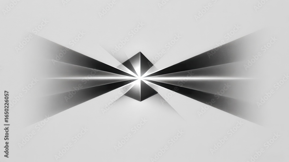 Poster abstract geometric composition with light rays emanating from a central prism.