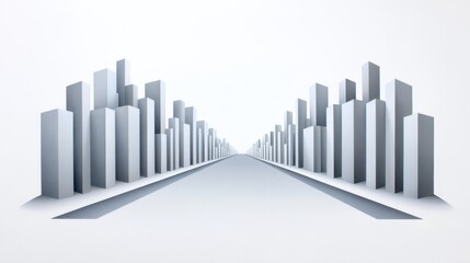 Fototapeta premium Minimalist cityscape with sleek skyscrapers and a vanishing point perspective.