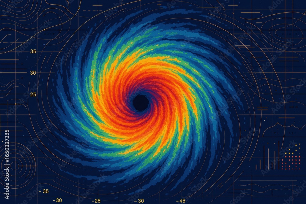Aufkleber climate data visualization. colorful vortex design with swirling patterns and scientific graphs in t