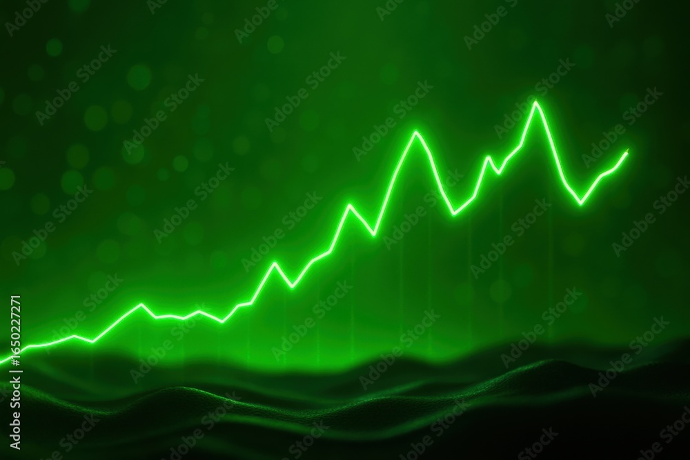 Poster climate data visualization. green digital graph with rising trend lines over a dynamic background.