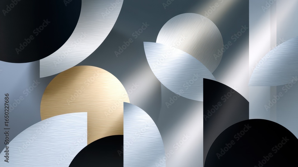 Poster Abstract metallic shapes in a modern composition with a soothing color palette.