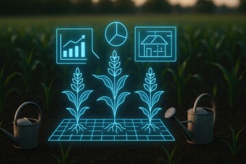 climate data visualization. Digital farming visuals showcasing growth data, sustainability, and agricultural tools.