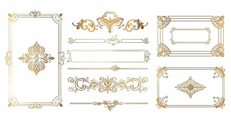 Golden ornate frames and dividers on white, design elements
