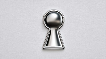 A sleek metallic keyhole illustration on a textured white background.