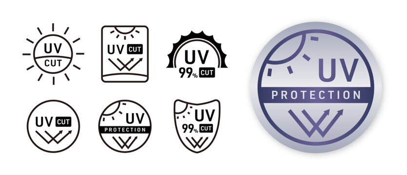 UVカットのアイコンセット（UV 太陽光 日焼け止め 紫外線 紫外線カット 紫外線対策 UV protection ベクター 編集可能）