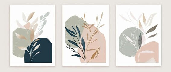 Abstract Botanical Prints Neutral Tones Wall Art Set for Modern Home Decor