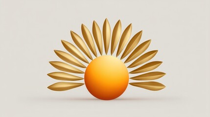 Stylized golden sun with rays forming a beautiful fan shape.