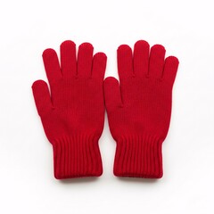 Red gloves isolated on white background, top view. Winter clothing.