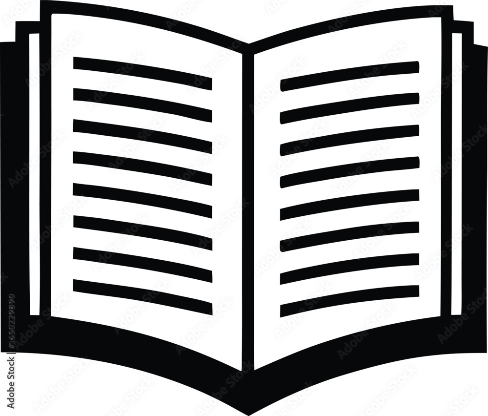Poster Open book icon with horizontal lines representing text on pages symbolizing knowledge and reading