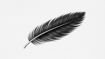 Elegant black feather intricately detailed on a soft white background.