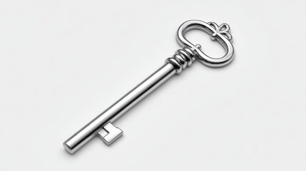 Shiny silver key with intricate design showcasing elegance and uniqueness.