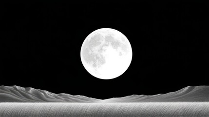 A magnificent full moon illuminating serene white hills under a starlit sky.