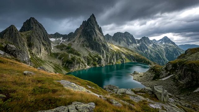 Breathtaking view of the mountains and lake on a cloudy day in High Tatras Slovakia