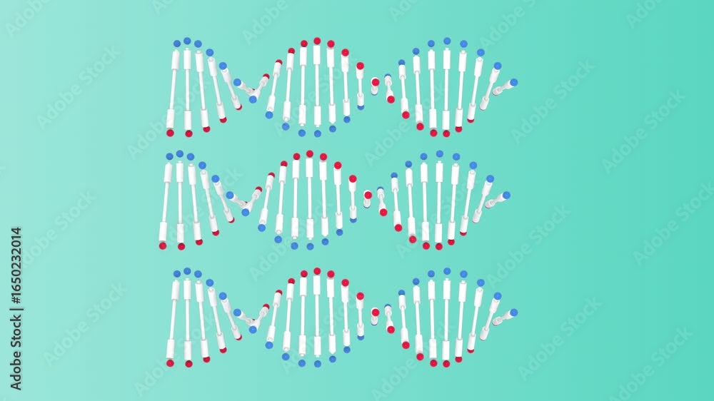 Poster animated dna strands: scientific visualization of genetic code and structure