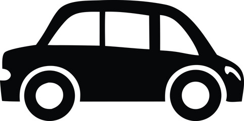 Simple black silhouette of a cartoonish automobile with round wheels and a curved roofline