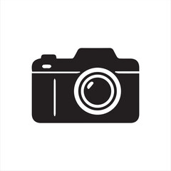 Black camera icon isolated on white background. Minimalist flat design vector symbol suitable for photography, media, photo studio, creative apps, and graphic design projects