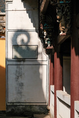 Intricate details of a traditional Chinese temple showcasing ancient architectural elements