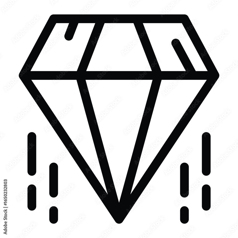 Poster an abstract line drawing of a diamond with short vertical dashed lines below it, web icons in line s
