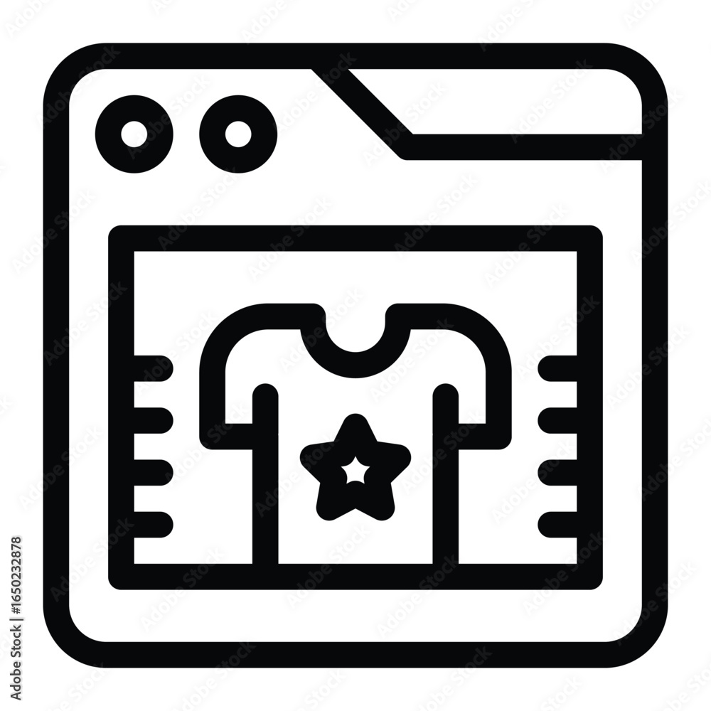 Poster black and white web page icon displaying a shirt with a star, web icons in line style. editable stro