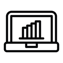 Laptop with ascending bar graph display, web icons in line style. Editable stroke