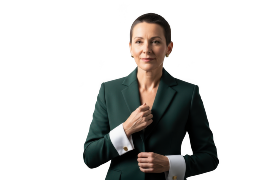 Professional woman in green business suit png image for design projects and marketing materials stock photo portrait isolated on transparent background