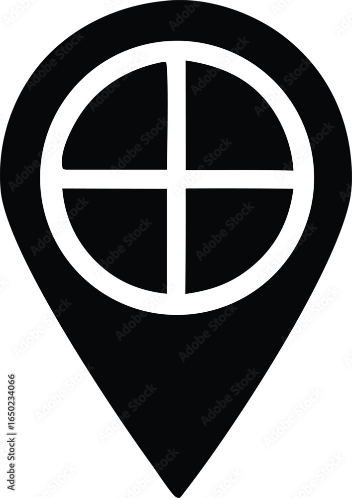 Poster abstract black and white location pin icon featuring a circle divided by a cross symbolizing navigat