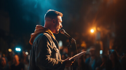 A dramatic poetry contest with spoken word artists passionately performing in front of a live audience (3)