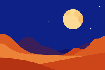 Obraz premium Stylized desert landscape under a full moon and starry night sky