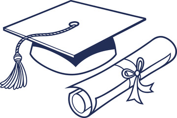 Graduation Cap Design Illustration. Black Graduation Cap Design Isolated on White. Academic Graduation Cap Design for Education Themes. Realistic Graduation Cap Design with Tassel