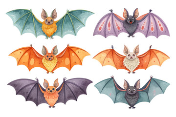 set of watercolor Bat illustration isolated on white background