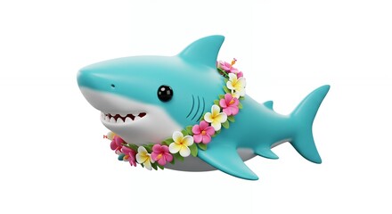 Cartoon shark with flower lei