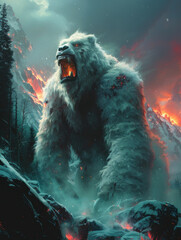 angry huge white bear. Yeti