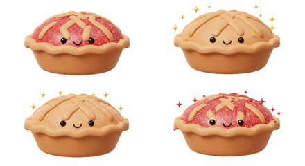 Cute cartoon fruit pies illustration