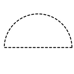 Basic half circle with dashed outline, black minimal flat vector isolated on white background, abstract shape for design use.