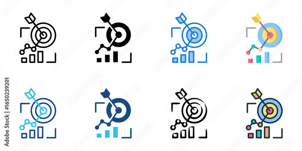 Poster results oriented work icon set multiple style collection