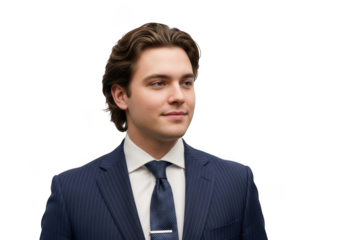 Handsome young businessman in suit and tie portrait smiling professional isolated on transparent background