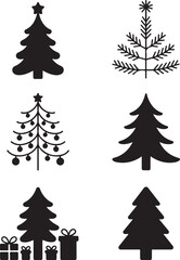 Obraz premium Festive Christmas trees with gifts, simple holiday icons