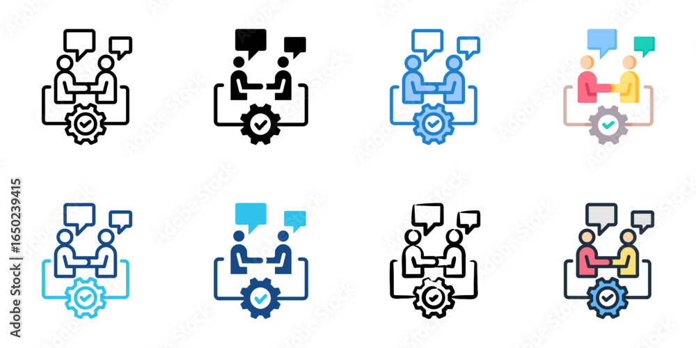 Poster communication strategies icon set multiple style collection