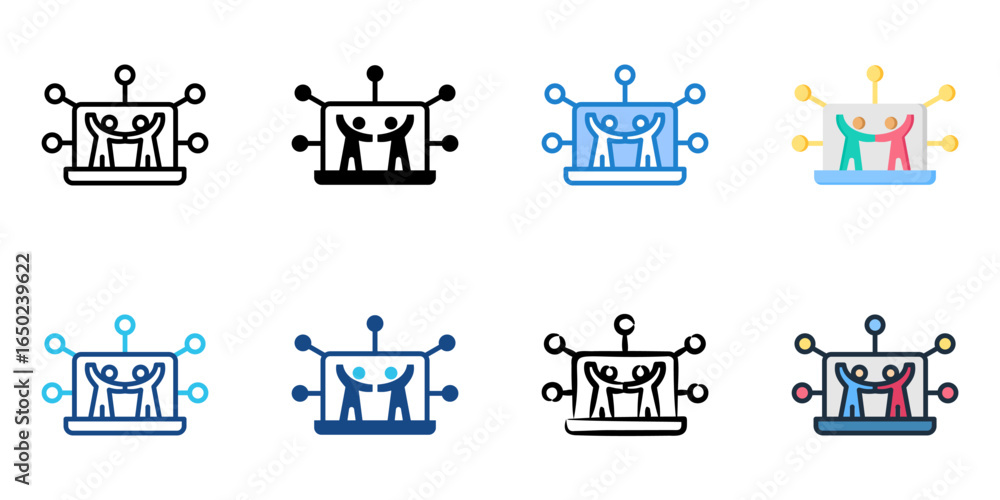 Poster virtual team bonding icon set multiple style collection